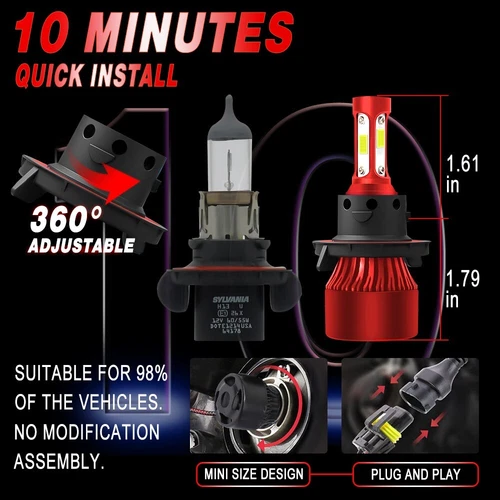 LED Headlight Bulbs H13 9008 for Ford F-150 04-2014 High Low Beam 24000LM 120W - Picture 10 of 12