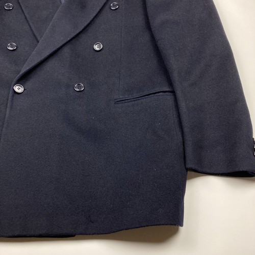 Hugo Boss Overcoat Mens 106 Cashmere Wool Blend Navy Blue Double Breasted - Picture 3 of 22