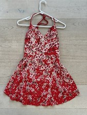 NWT Farm Rio Red Floral Cherry Blossoms Halter Orient Mini Dress Size P Small