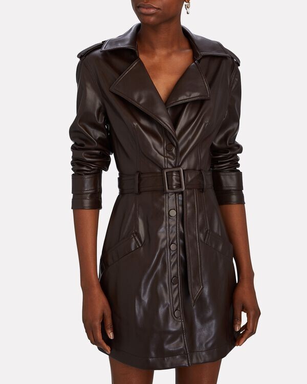 JONATHAN SIMKHAI Chandler Vegan Leather Trench Style Dress Brown Sz L Org $495