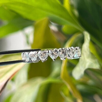 Heart Cut Moissanite Full Eternity Wedding Engagement Band 14k White Gold Plated