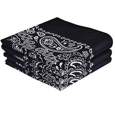 Classic Paisley Bandanas - 3 Pack Gift Set, 100 Cotton, 22x22 Inches Black