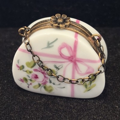 RARE Vintage Original Limoges France PEINT MAIN Purse Trinket Box