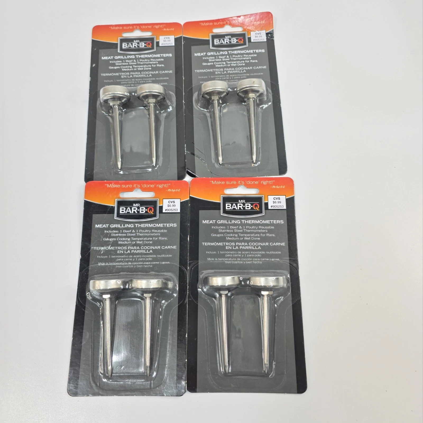 Mr Bar-B-Q Meat Thermometers Lot of 4 Packs Beef & Chicken Grill Gauge New