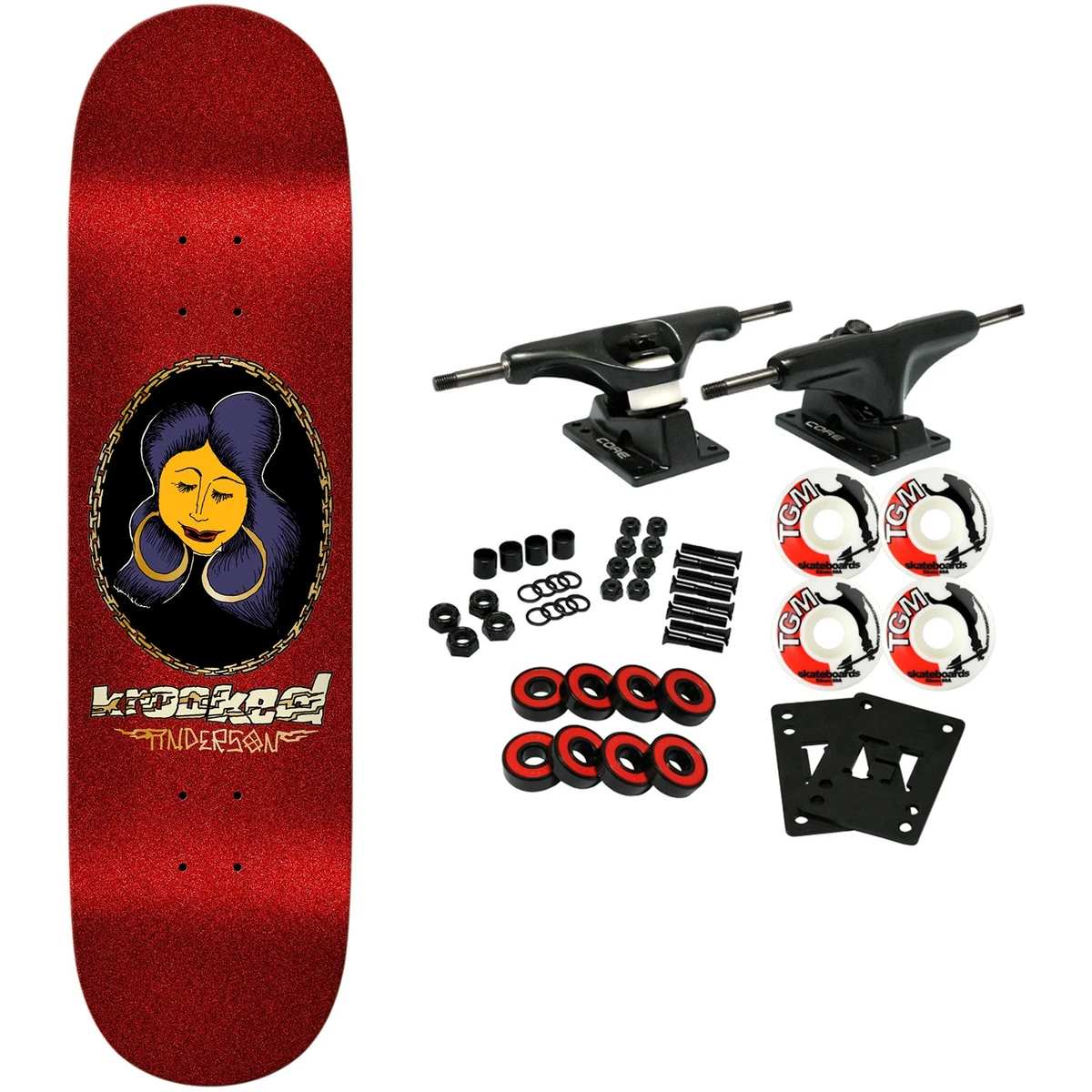 Skateboard Complet Krooked 7,75 Pouces - Trucks Thunder, Roues Os Red, Violet