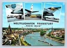 FRANKFURT AM MAIN AIRPORT POSTCARD PAN AM & LUFTHANSA BOEING 727 TAILS FLUGHAFEN