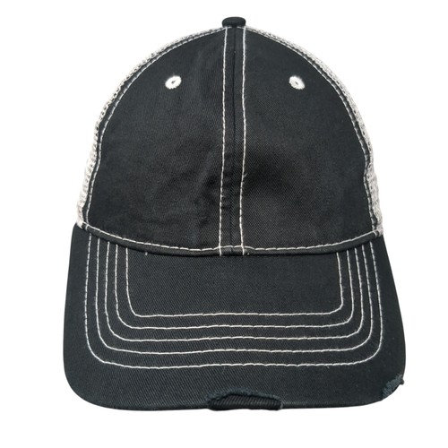 Unbranded Strapback Trucker Hat Black One Size Adjustable Mesh Back Distressed