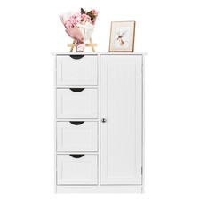 Single Door Bathroom Storage Cabinet with 4 Drawers White
