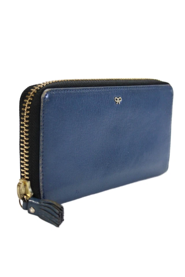 Cartera rectangular Anya Hindmarch para mujer de cuero con cierre de cremallera azul 7,5" Foto 2 de 4