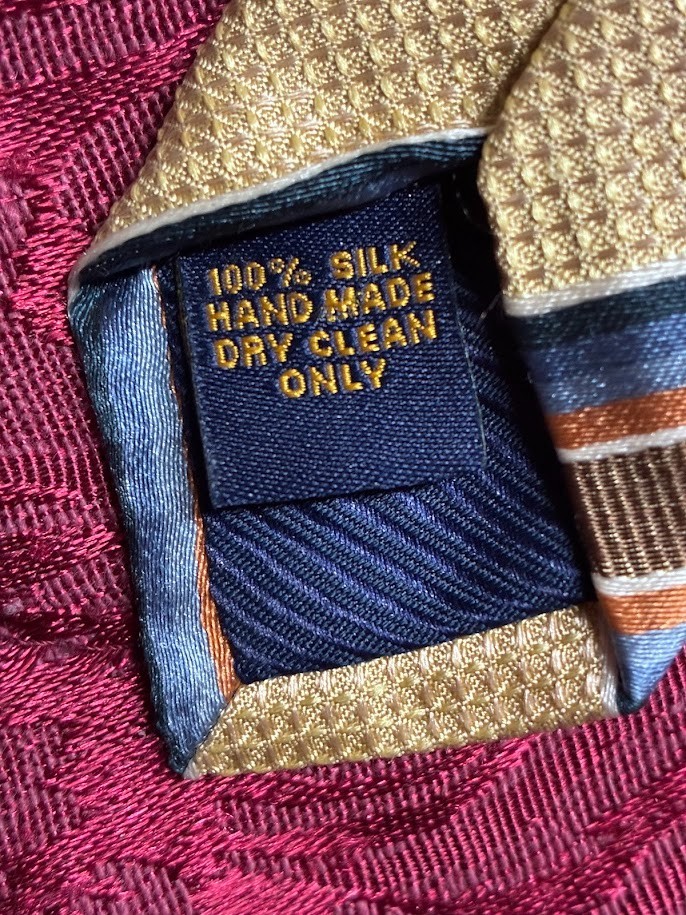 HENRY JACOBSON Gold, Blue, and Copper Diagonal Stripe 100% Silk Tie image 3