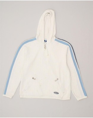 Lotto Damen lockere Passform Reißverschluss Ausschnitt Hoodie Pullover UK 12 Medium weiß gestreift SP12