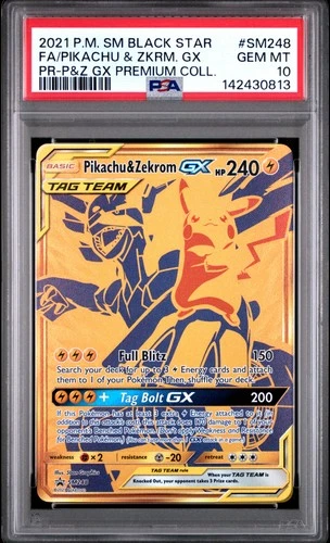 2021 POKEMON SM PREMIUM COLLECTION #SM248 FULL ART/PIKACHU & ZEKROM GX PSA 10