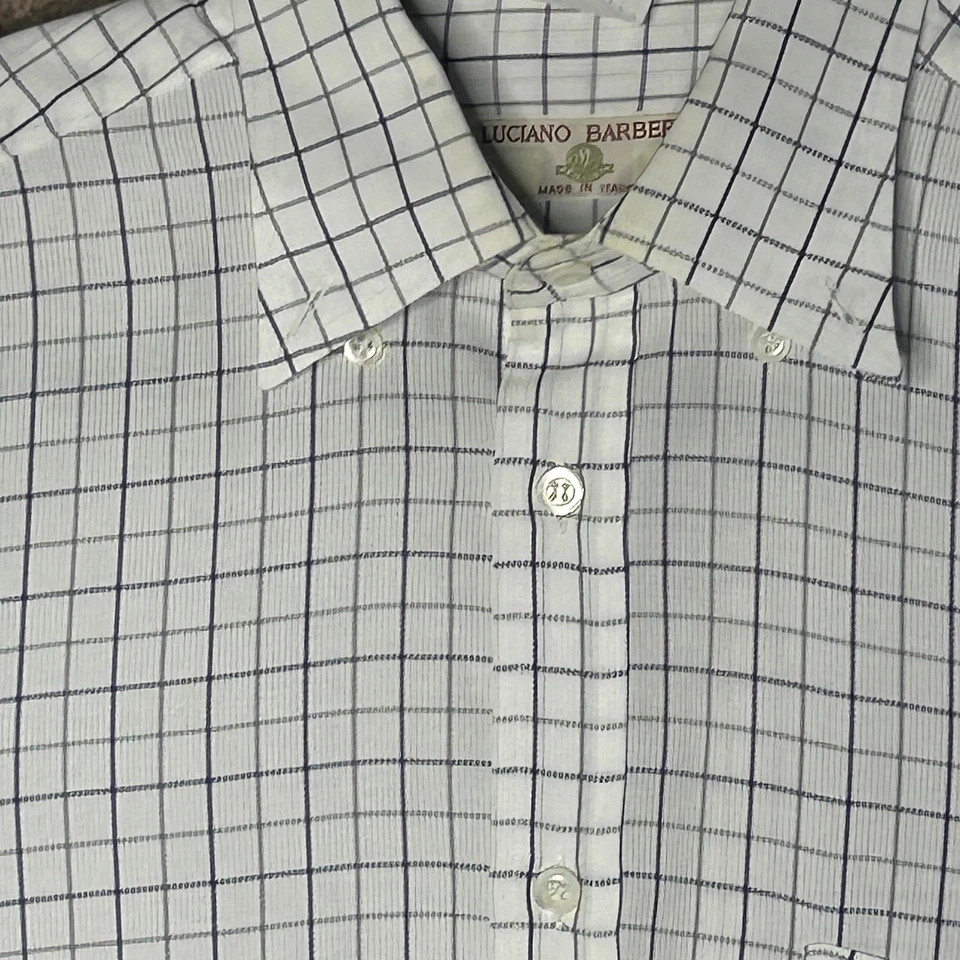 Luciano Barbera Italian Windowpane Plaid  Dress Shirt Medium - Image 2 of 4