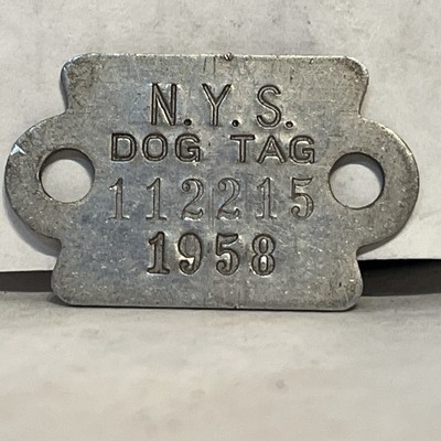 1958 New York State Dog Tax License Tag Metal NY Vintage Registration