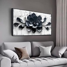 Flower Wall Art for Bedroom, Blue Black and White 48"L x 24"W FLOWER-14 F 