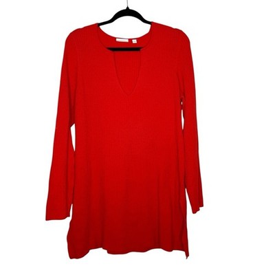 Ett:twa Anthro sz L Amrita red long line split hem long sleeve tunic sweater