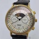 Seiko Vintage Mens Dual Time Moonphase Quartz Watch Gold Tone