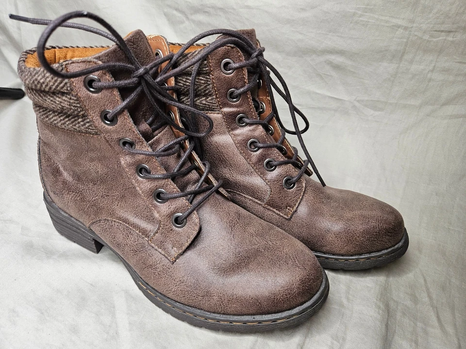 Botines de combate BOC Born para mujer talla 10 imitación cuero marrón punta redonda con cordones Foto 2 de 4