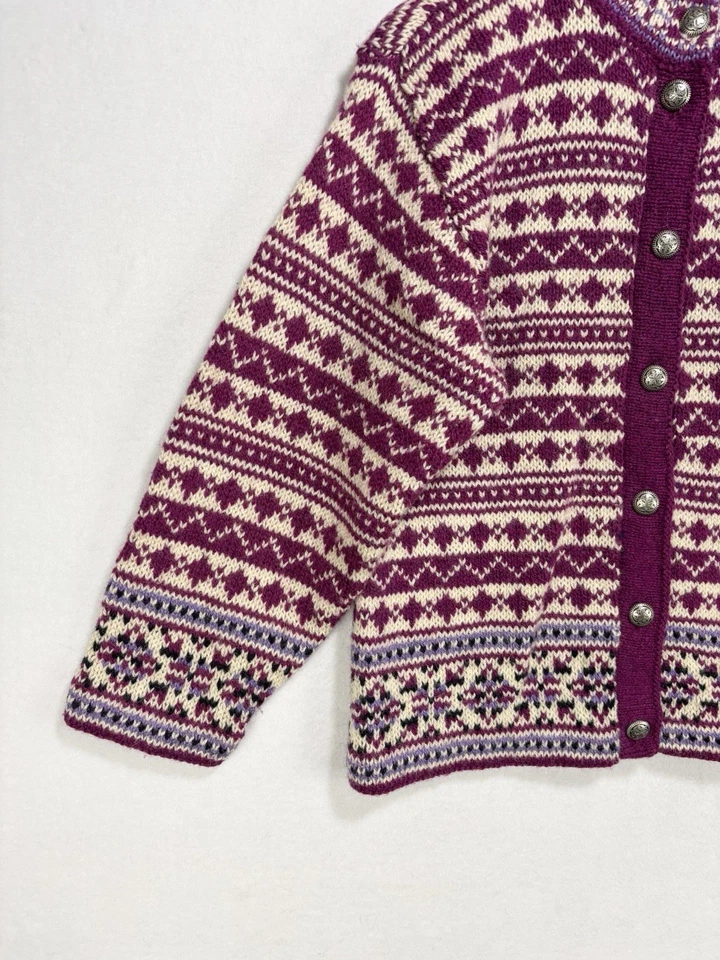 Винтажный LL Bean кардиган свитер девочек средний Nordic Fair Isle шерстяная смесь США - Изображение 4 из 4