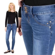 Jeans donna elasticizzato blu medio skinny vita bassa nuovo
