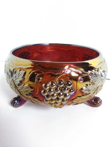 New Listing❤️VTG. FENTON RUBY RED GRAPE & CABLE CARNIVAL ART GLASS CANDY BOWL DISH 8"
