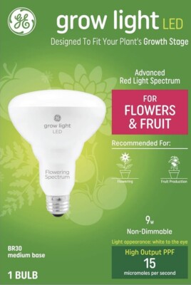 GE BR30 Full Spectrum LED Grow Light Bulb for Indoor Plants 9-Watt Lighting