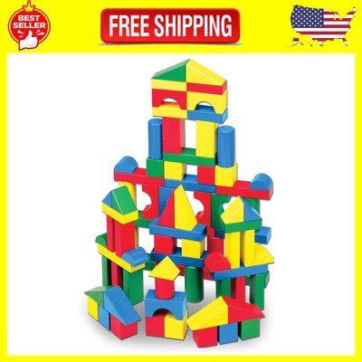 Wooden Building Blocks Set - 100 Blocks in 4 Colors and 9 Shapes - FSC ...