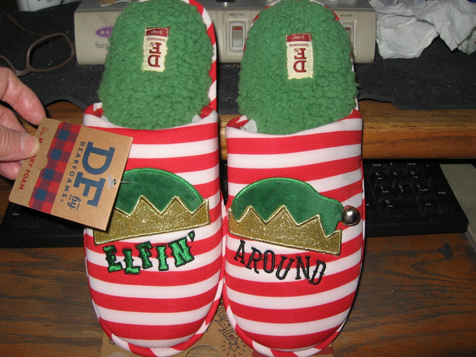 PANTOFOLA D’ORO PANTOFOLE DONNA TAGLIA XLARGE 11 12 Dearfoam Scuff Natale Elfo Vacanze NUOVE