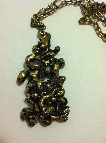 Mid-Century Modern Rare Brutalist Necklace GSM large Pendant/ Chain