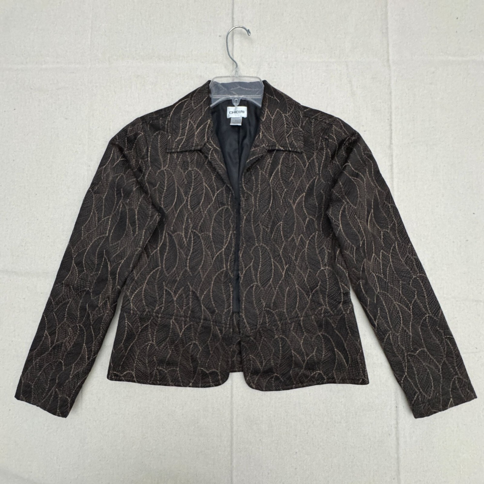 Chico’s Open Front Blazer Leaf Pattern Lined Wome… - image 1