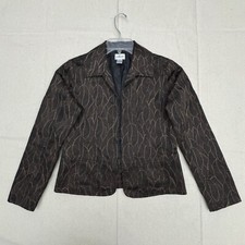 Chico s Open Front Blazer Leaf Pattern Lined Women s Size 0 Black Gold