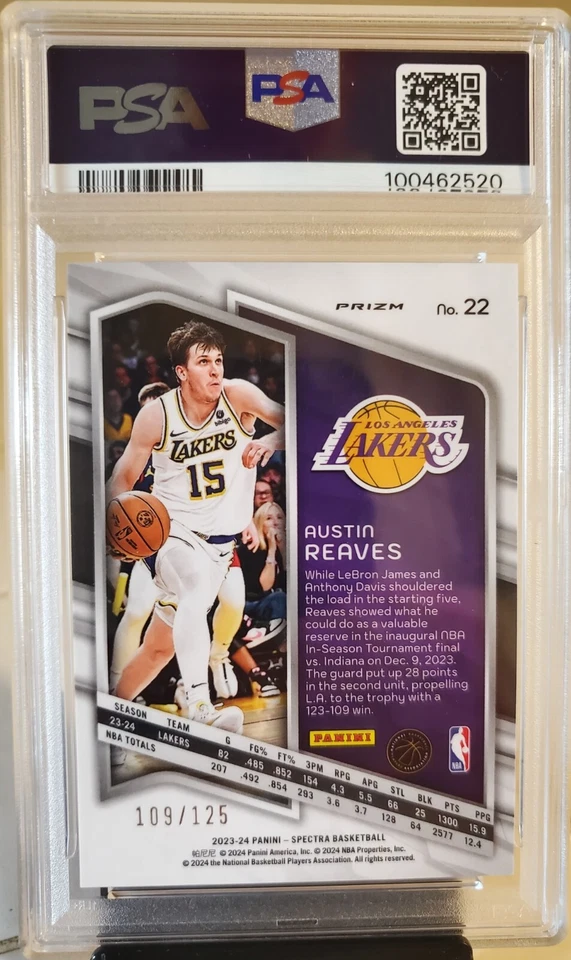 AUSTIN REAVES 2023 Spectra CELESTIAL Prizm LAKERS Card PSA 9 #/125 SP LOW POP! - Image 3 of 4
