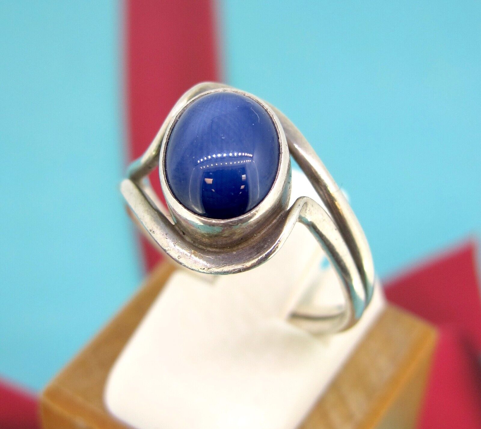 Sterling Silver Blue Tiger Eye Imitation Ring Siz… - image 4