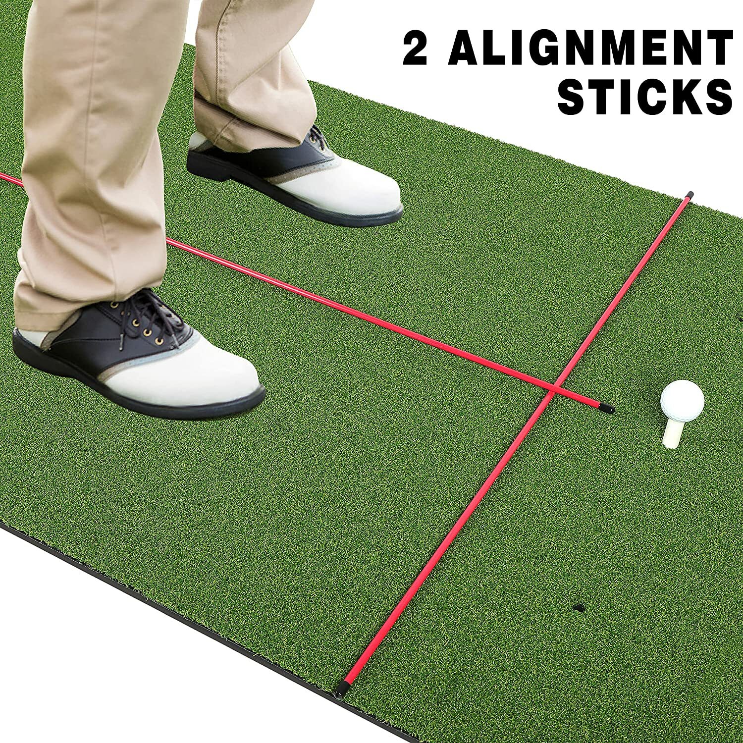 CHAMPKEY PRO Golf Hitting Mats Come with 2 Alignment Sticks and 4