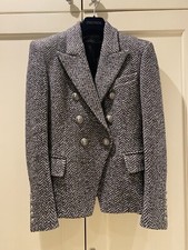 Balmain Herringbone Wool Blend Signature Blazer Size 38