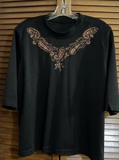Gitano  Size3X Top Black-Embroidered Front At Crew Neckline-ShortSleeve-USA-NWOT