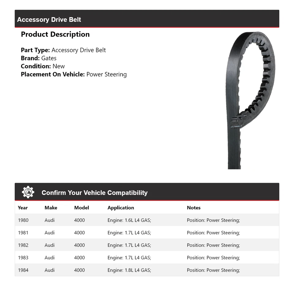 Accesorio correa de transmisión puertas de dirección asistida 1981 1982 1983 para Audi 4000 1980-1984 Foto 2 de 4