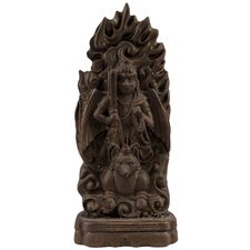 Japanese Ceramic Pottery Shinto Statue Sculpture of Tengu Yokai on Kitsune Fox