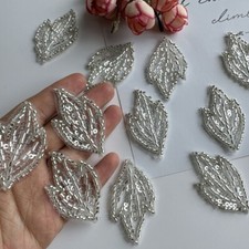 5x Beaded Sequin Leaf Applique Patch Shiny Floral for Clothes Wedding Dress Trim