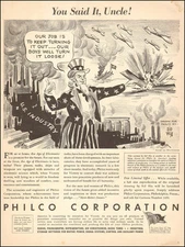 1943 WW II AD PHILCO Radio for US Industry great Art by Sid Hix  052116