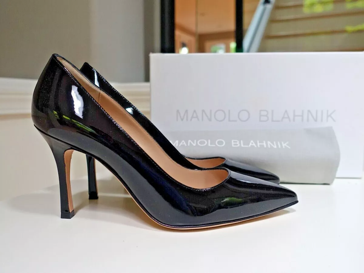 NIB $725 Manolo Blahnik BB 90 Pumps Shoes Heels Patent Leather Black sz 37 7