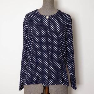 navy and white spotted blouse
