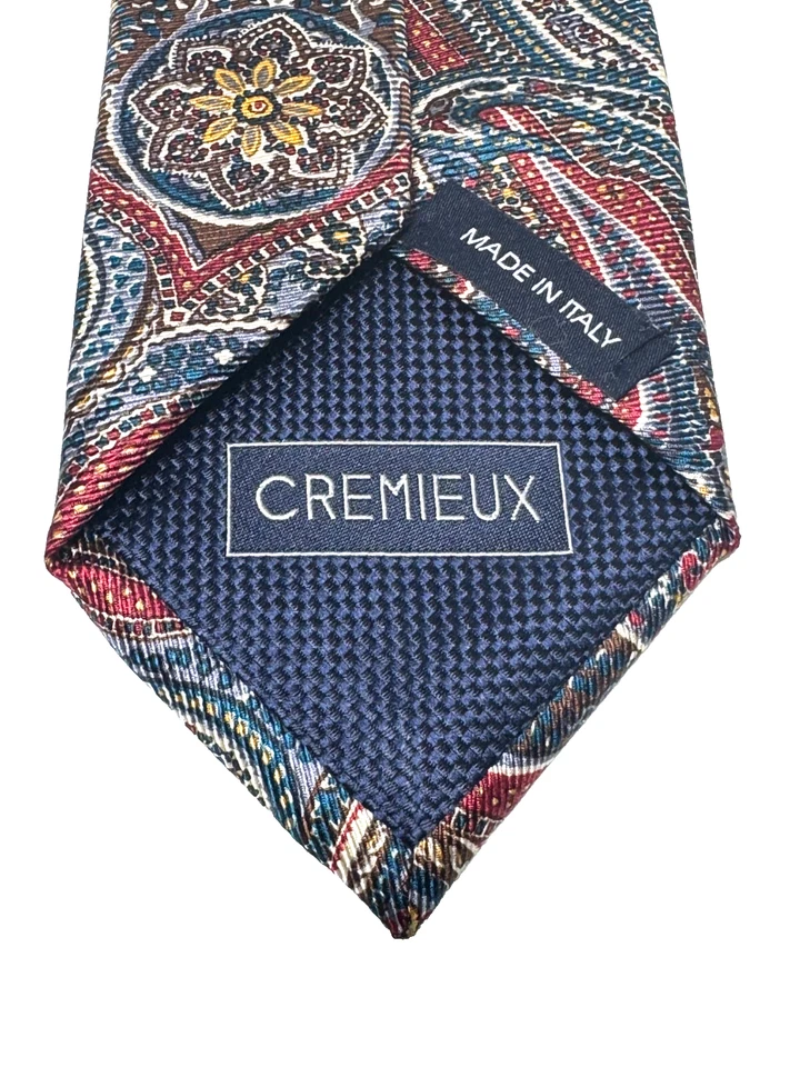 Daniel Cremieux Silk Tie Made in Italy Red Navy Paisley Mens Classic Necktie - Image 3 of 4