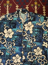 VTG 70's Hawaiian Shirt, L, Floral, Camp Collar, Made In USA