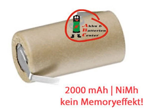 BATTERIEPLUS2GO Werkzeug Akku Sub-C NIMH 2000mAh 1.2V im P-mantel mit Z Lötfahne Hochstrom fest