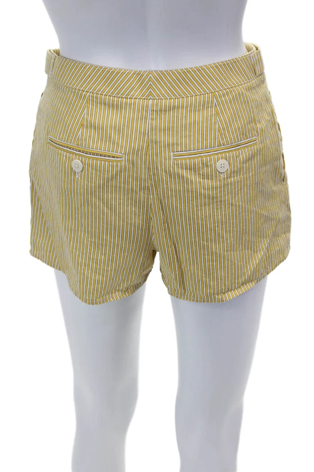 Pantalones Cortos Tory Burch Mujer Rayas Plisados Frontales Amarillo Blanco Talla 00 Foto 3 de 4
