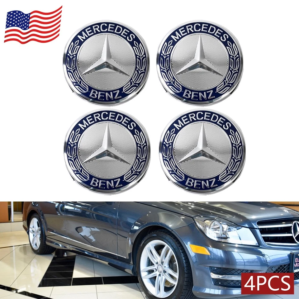 4pcs For Mercedes-Benz Wheel.Center Caps Emblem Blue 75mm Rim Hub Cover . - Image 4 of 4