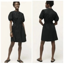 J.Crew Puff-Sleeve Cotton Poplin Shirtdress Black Size Small