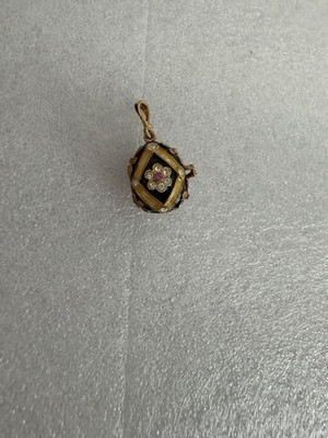 Eggstravaganza Egg With Hanging Charm Vintage Sterling Silver  w/24k Gold Gild