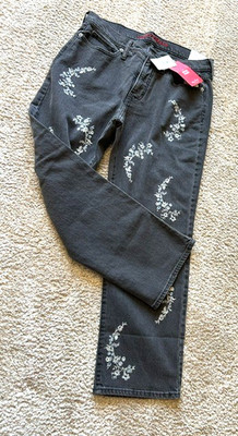 NWT LUCKY BRAND ZOE High rise straight jeans embroidered dark gray 10/30 Ankle